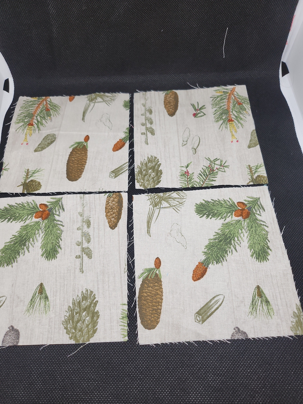 Pinecone & Evergreen Decorative 4.75 Inch 4 Pcs Fabric Squares Precut
